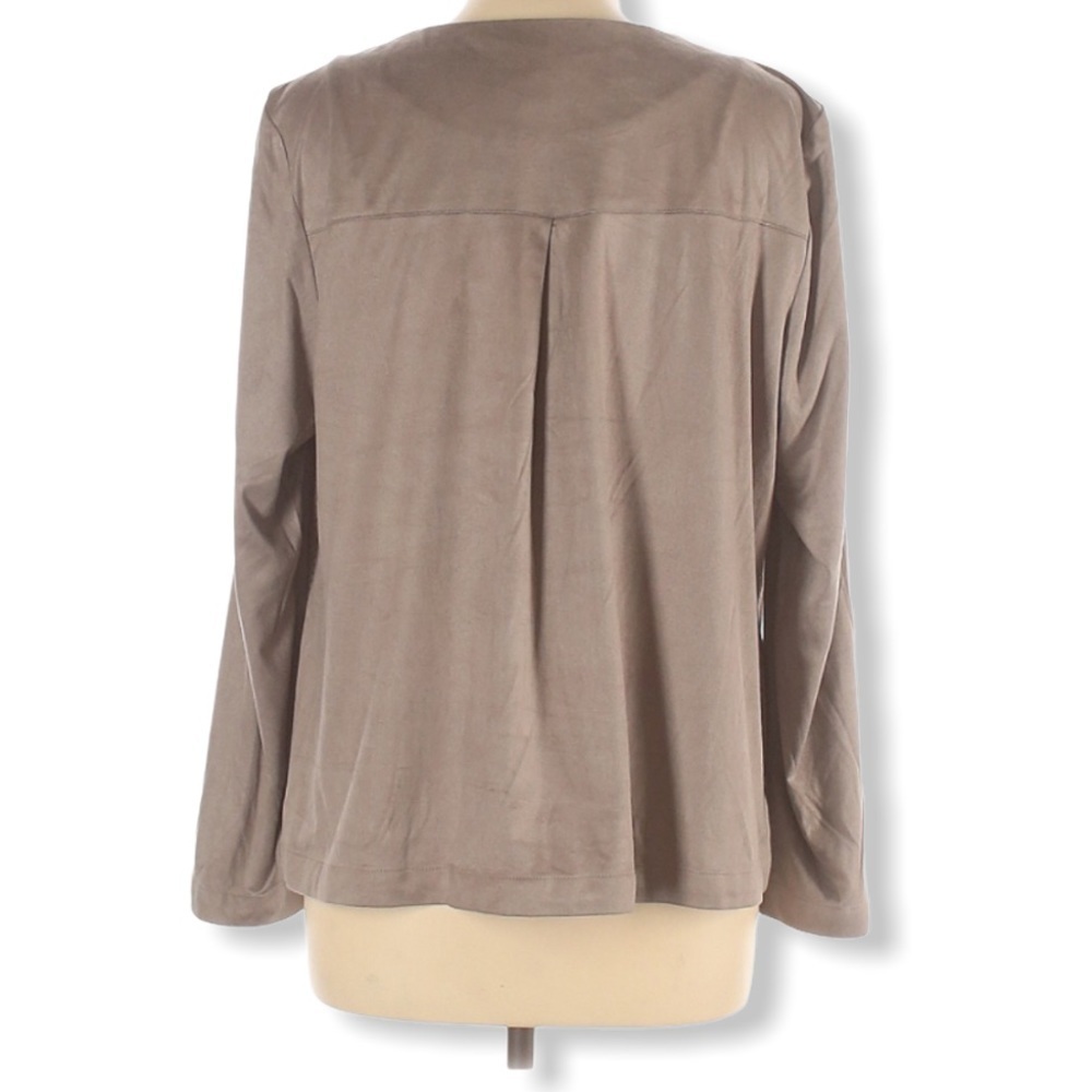 CHICO'S Tan Faux Suede One Eye Hook Closure Jacket Blazer Size 1 - Picture 2 of 4